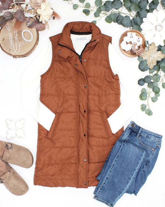Harlow Long Vest - Cinnamon by Michelle Mae