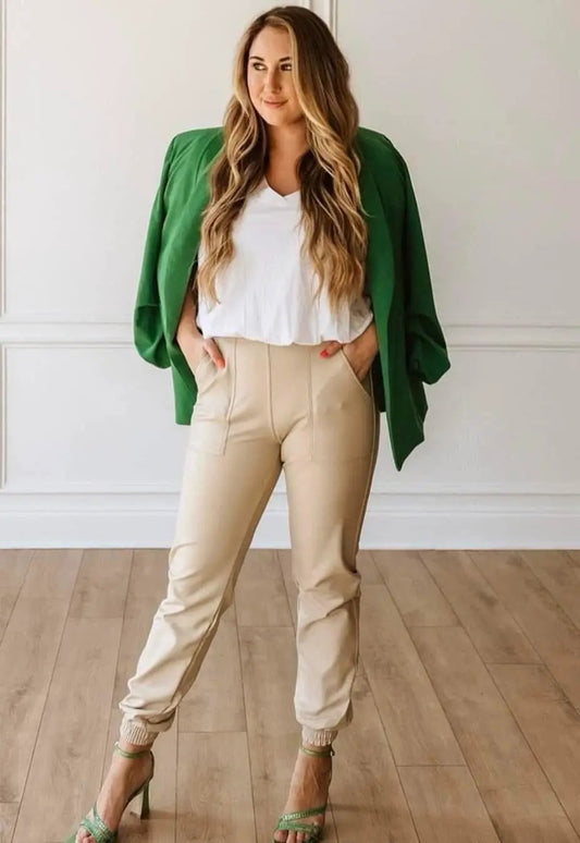 Beige Vegan Joggers by Knitted Grace Boutique