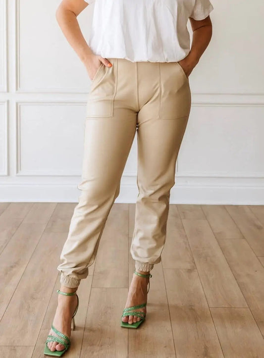 Beige Vegan Joggers by Knitted Grace Boutique