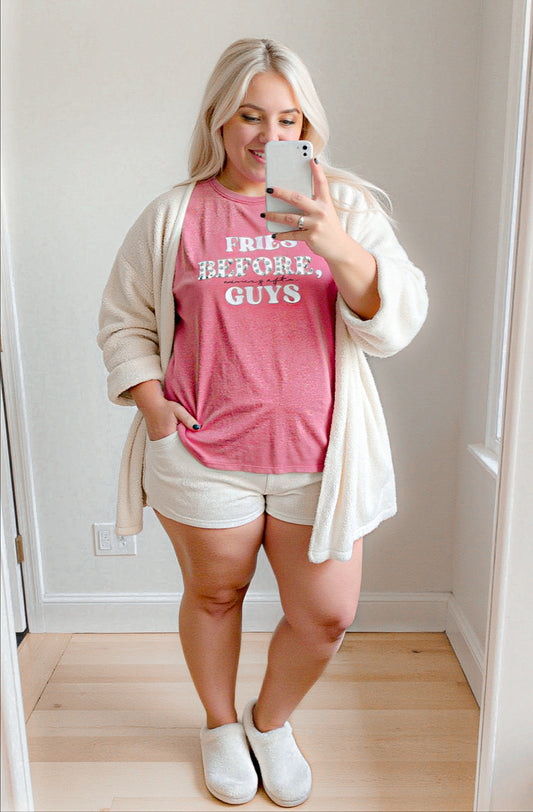 “Fries Before, During, & After Guys” Graphic & Studded Washed Tee - Girl Code Couture