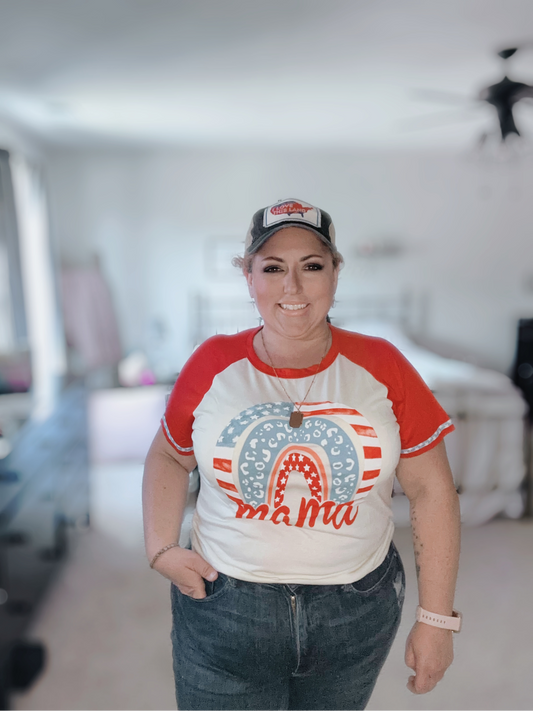 Mama Patriotic Rainbow Tee by Knitted Grace Boutique