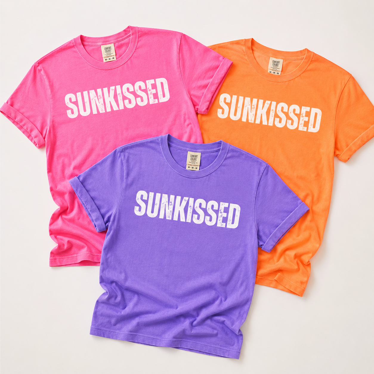 Sunkissed Neon Comfort Colors Tee With Distressed White Lettering by Knitted Grace