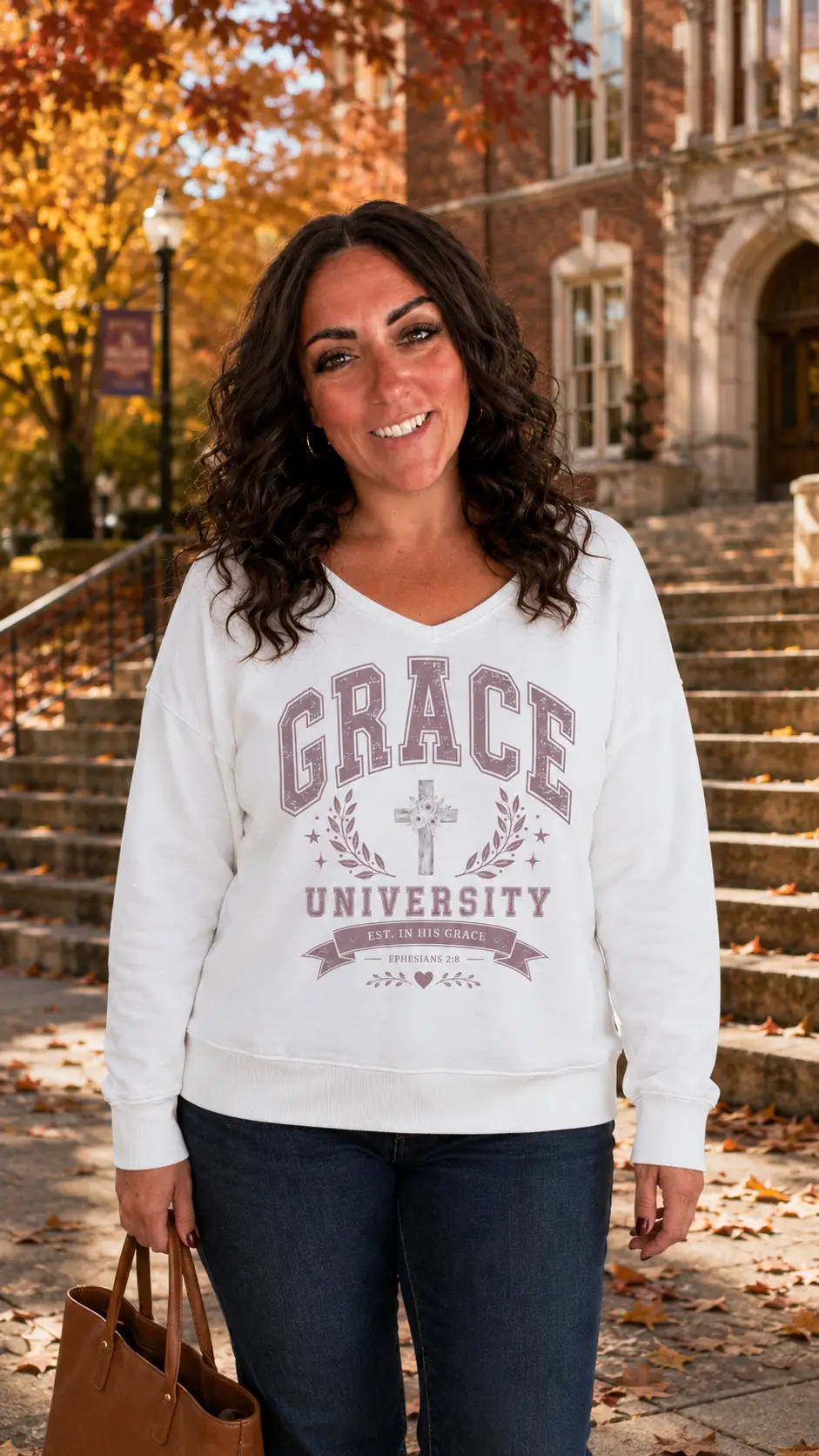 Grace University Women's V-Neck Faith Sweatshirt by Knitted Grace Boutique