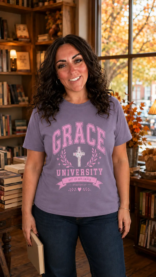 Grace University Comfort Colors Christian Graphic Tee by Knitted Grace Boutique