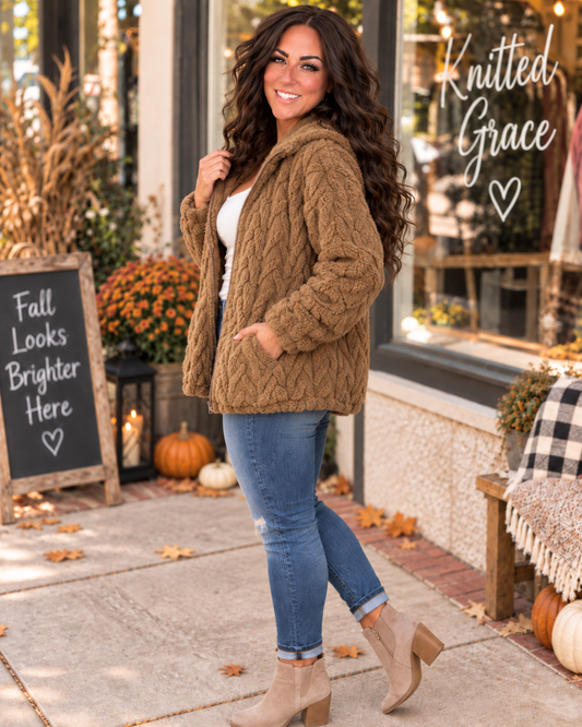 Warm Fuzzy Sherpa Full Zip Hoodie Featuring Maple Leaf Design by Michelle Mae