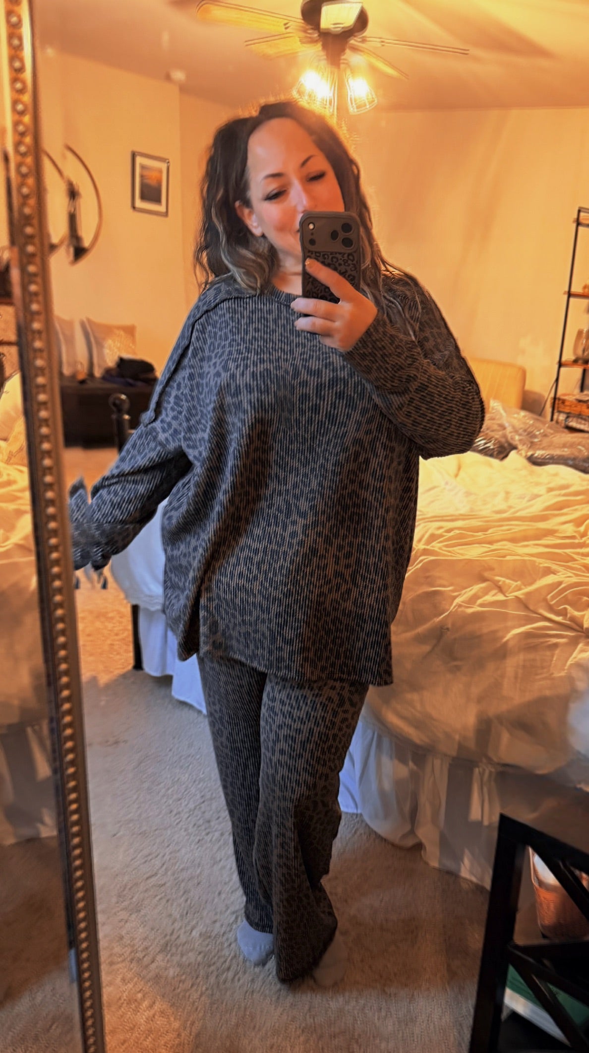 Feline Fierce Plus Sized Ribbed Wide Leg Pants & Pullover