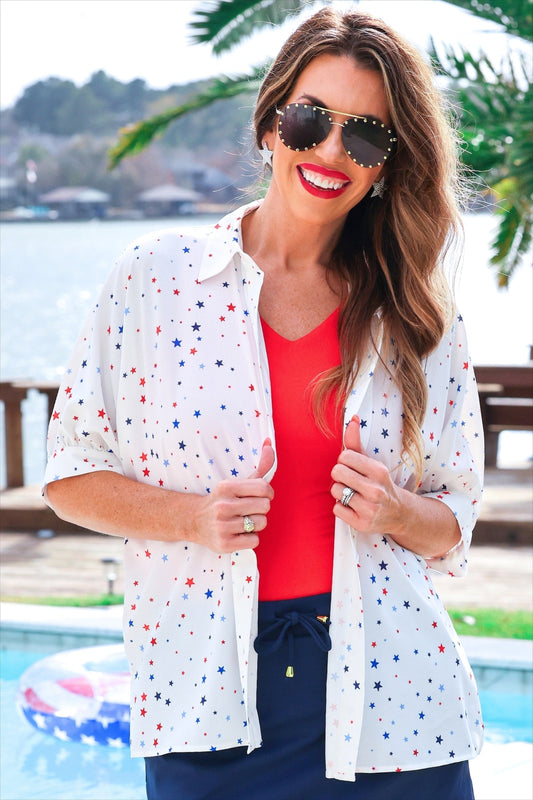 Sutton Button Up Top- Patriotic Stars by Jess Lea