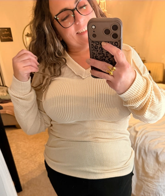 Solid Urban Ribbed Top with Puff Sleeves by Heimish