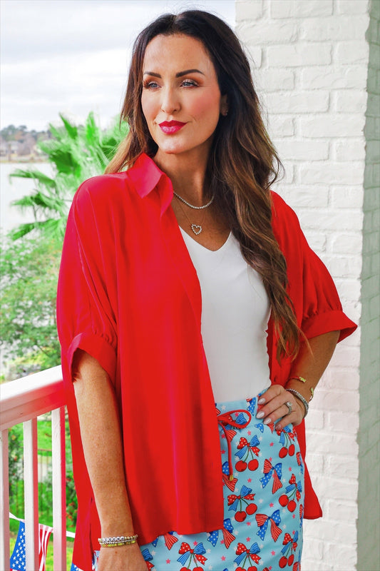 Sutton Button Up Top- Red by Jess Lea