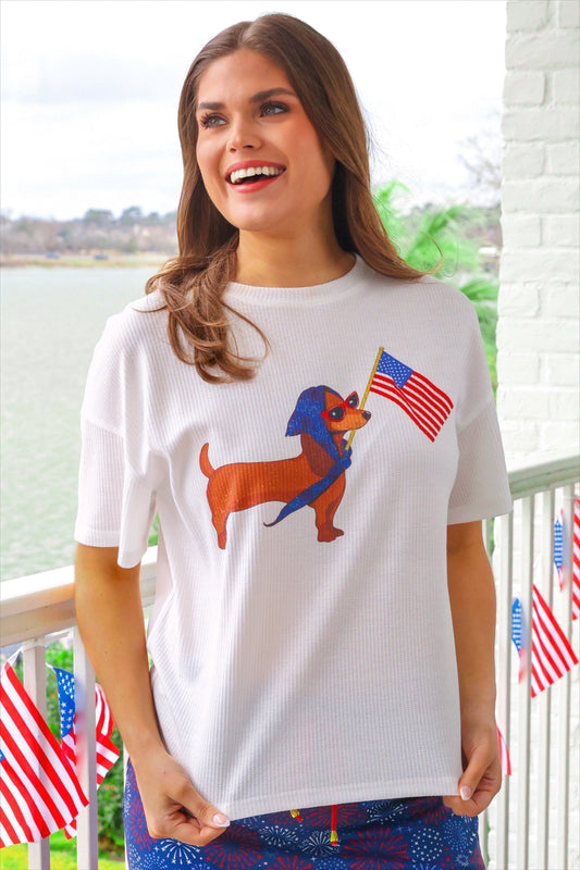 Patriotic Pup Waffle Tee by Jess Lea