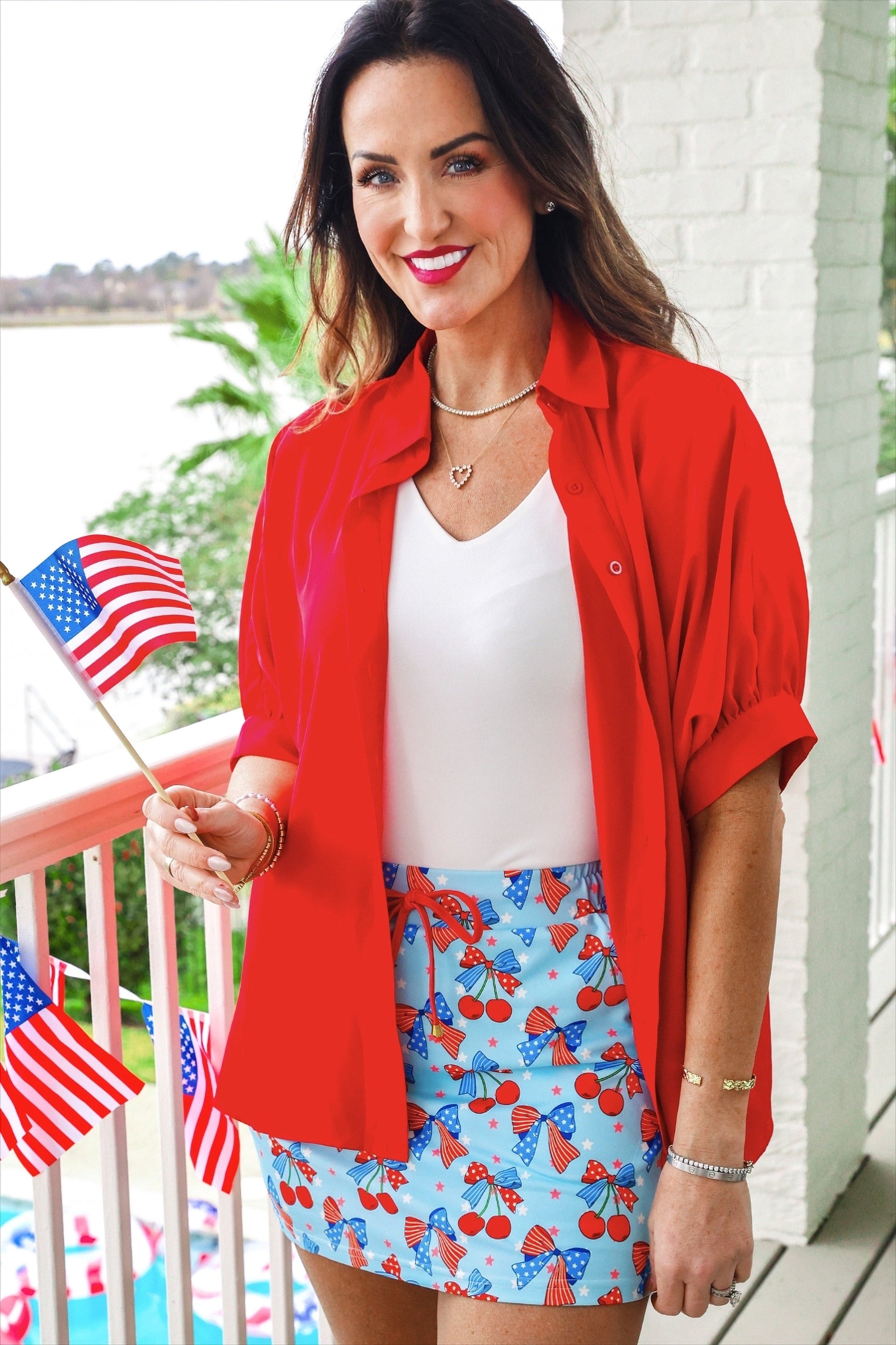 Sutton Button Up Top- Red