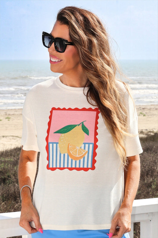 Weekend Waffle Tee- Lemon by Jess Lea