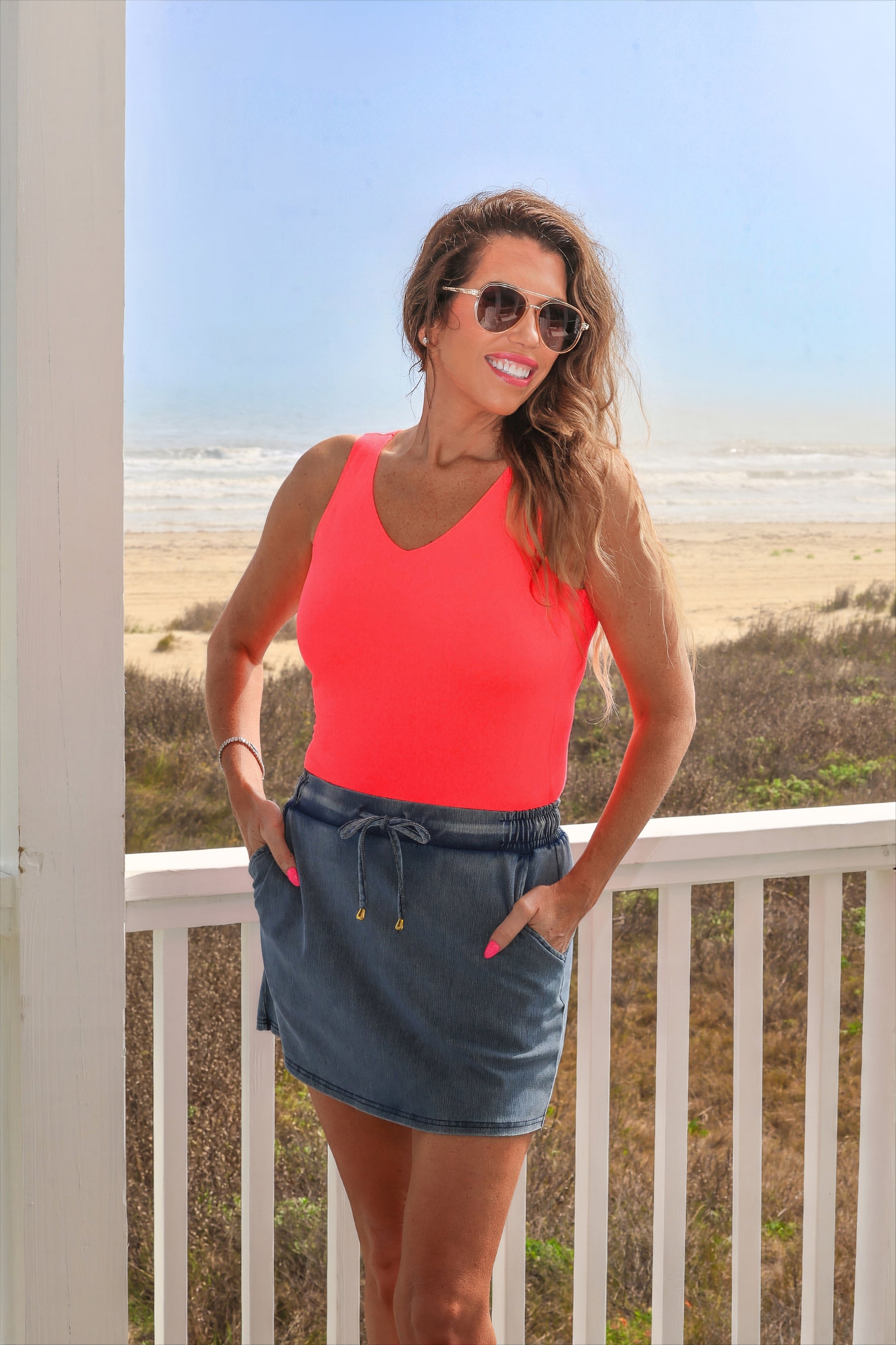 Haven V-Neck Bodysuit- Coral