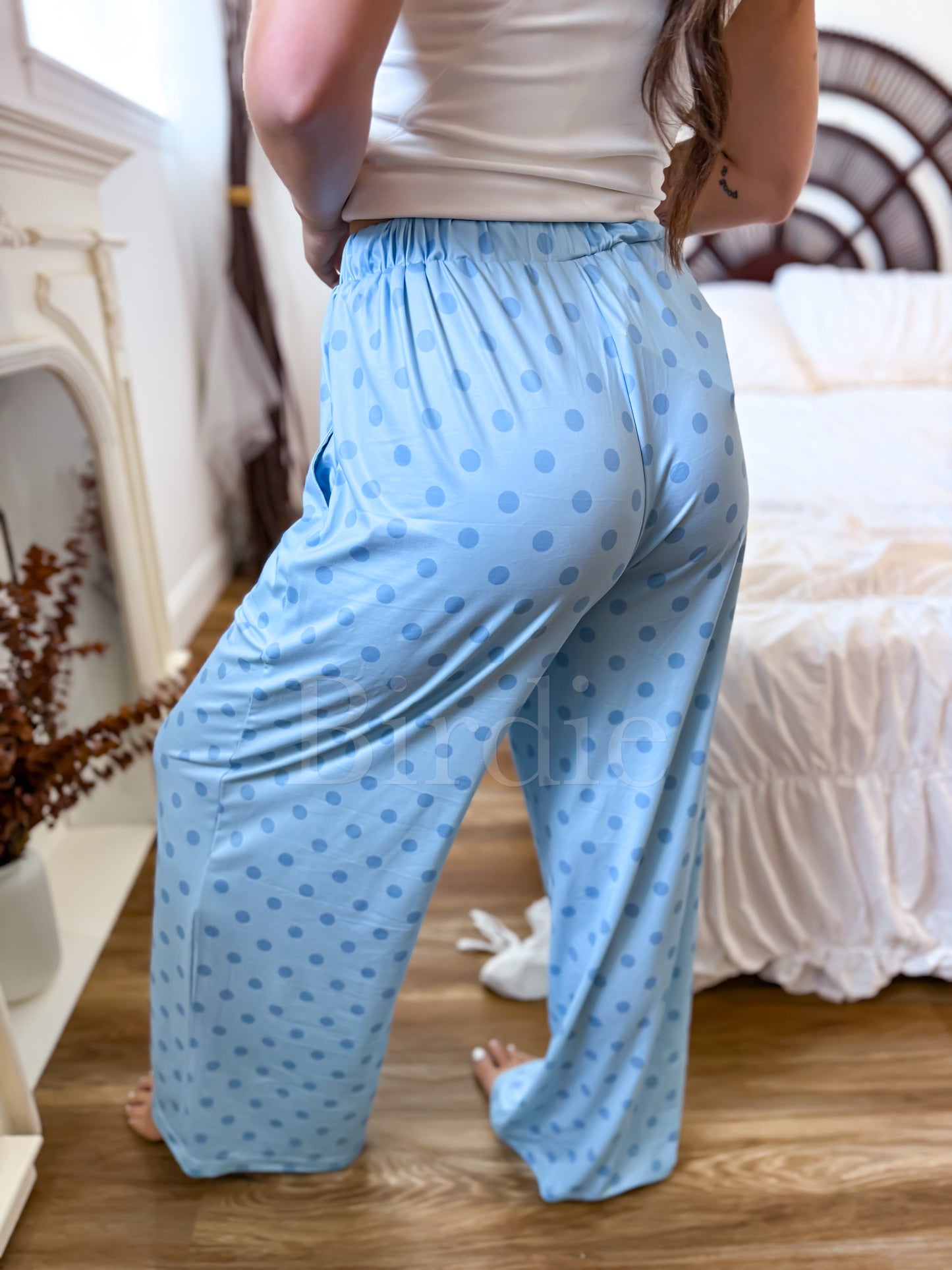 Birdie Stretchy Lounge Pants | Powder Blue Dot by Birdie