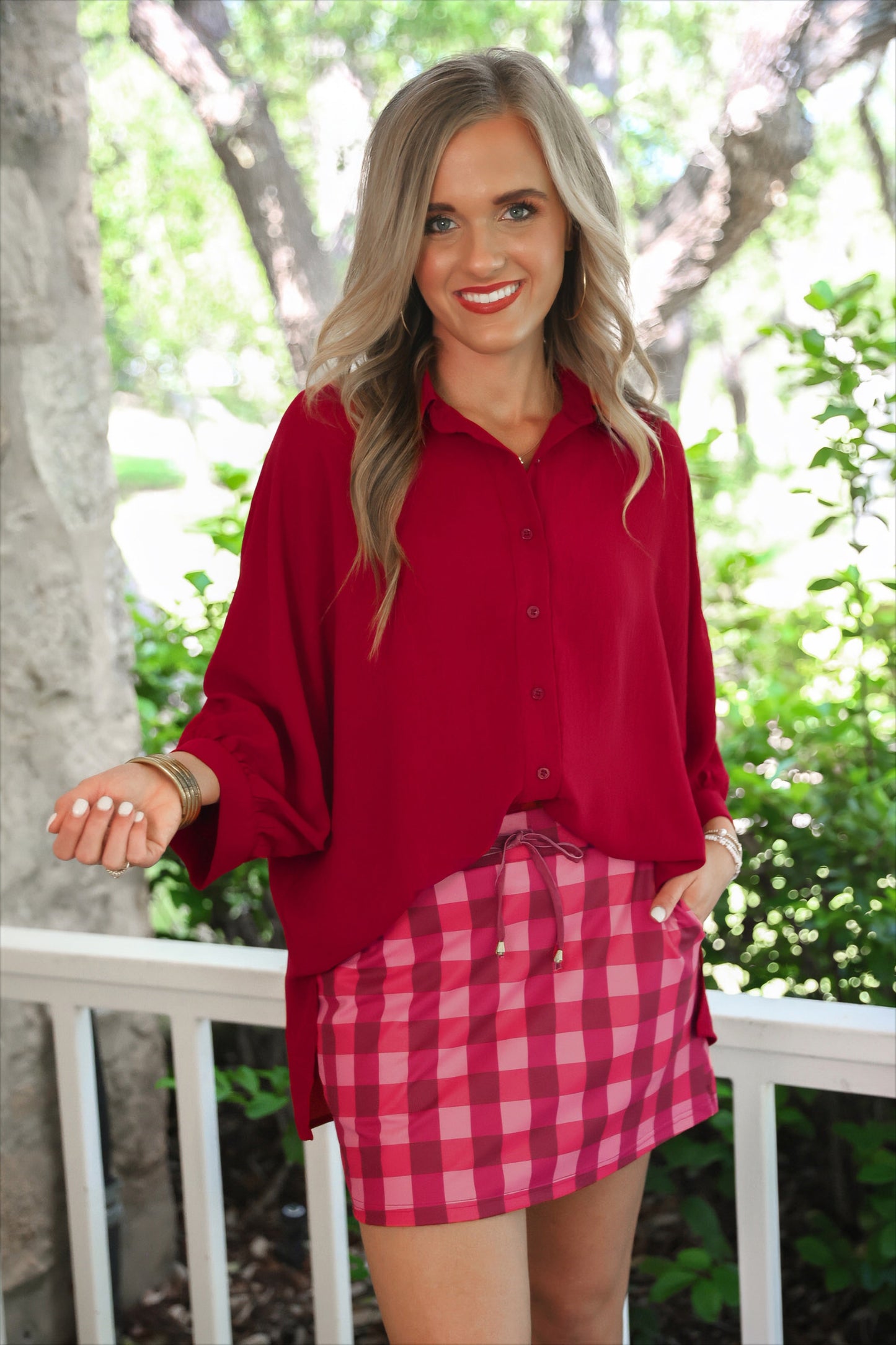 Sloane Button Up Top Burgundy Oversized Relaxed Fit Textured Shirt For Women