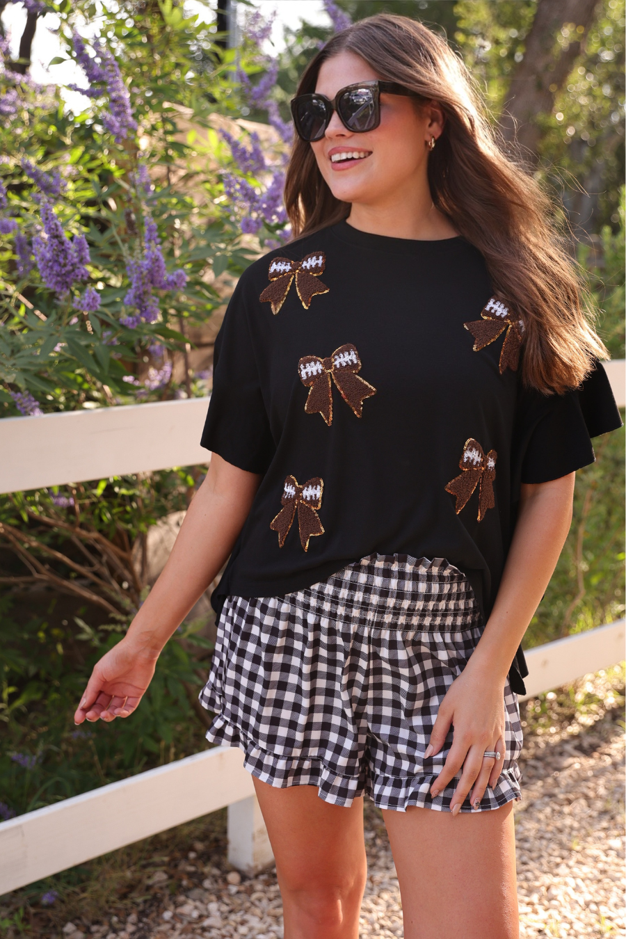 PREORDER- Sideline Sparkle Ruffle Top- Black by Jess Lea