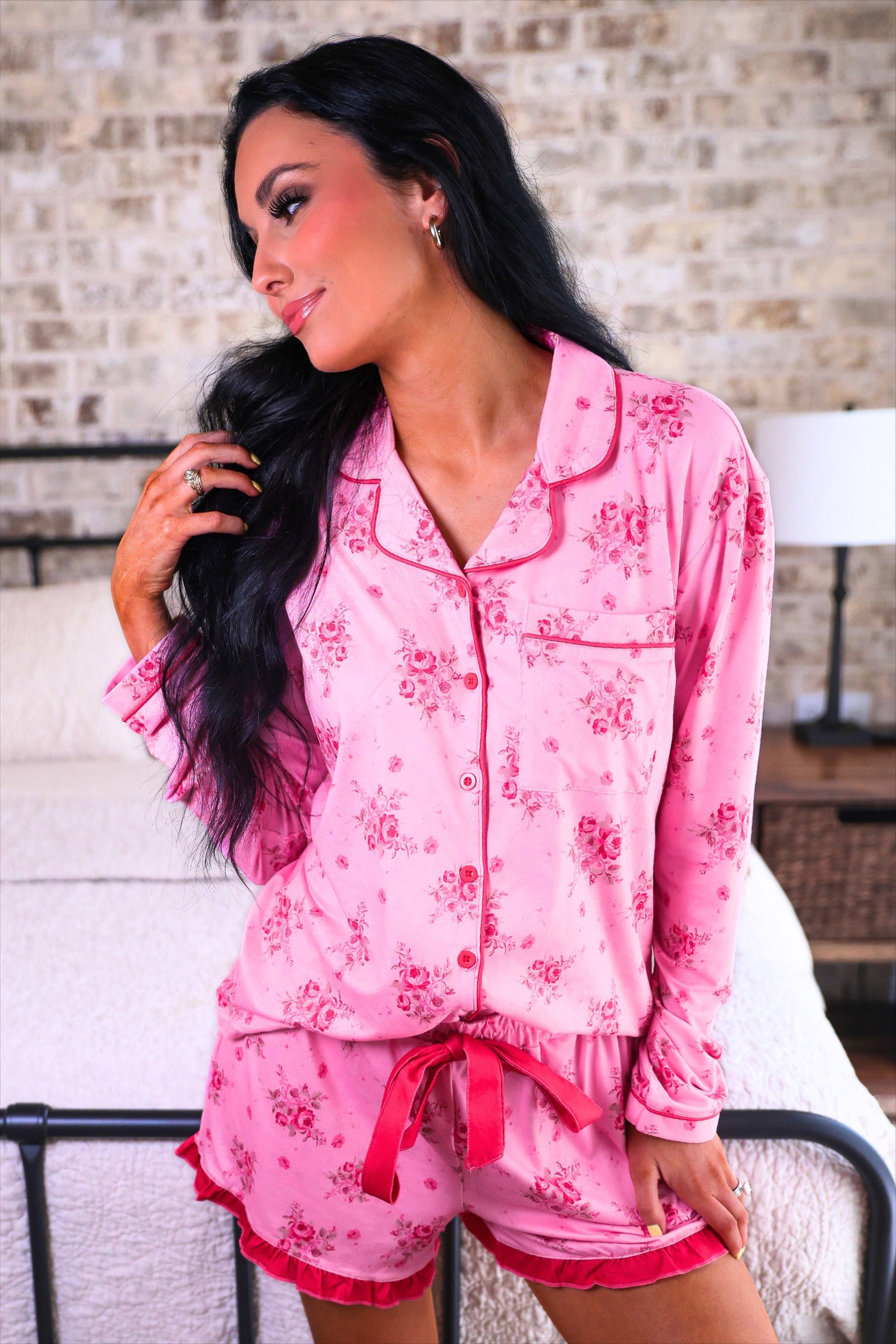 Blushing Blooms Ruffle Pajama Set