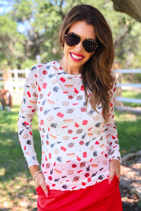 PREORDER- Alyssa Mesh Top- Red Tailgate by Jess Lea
