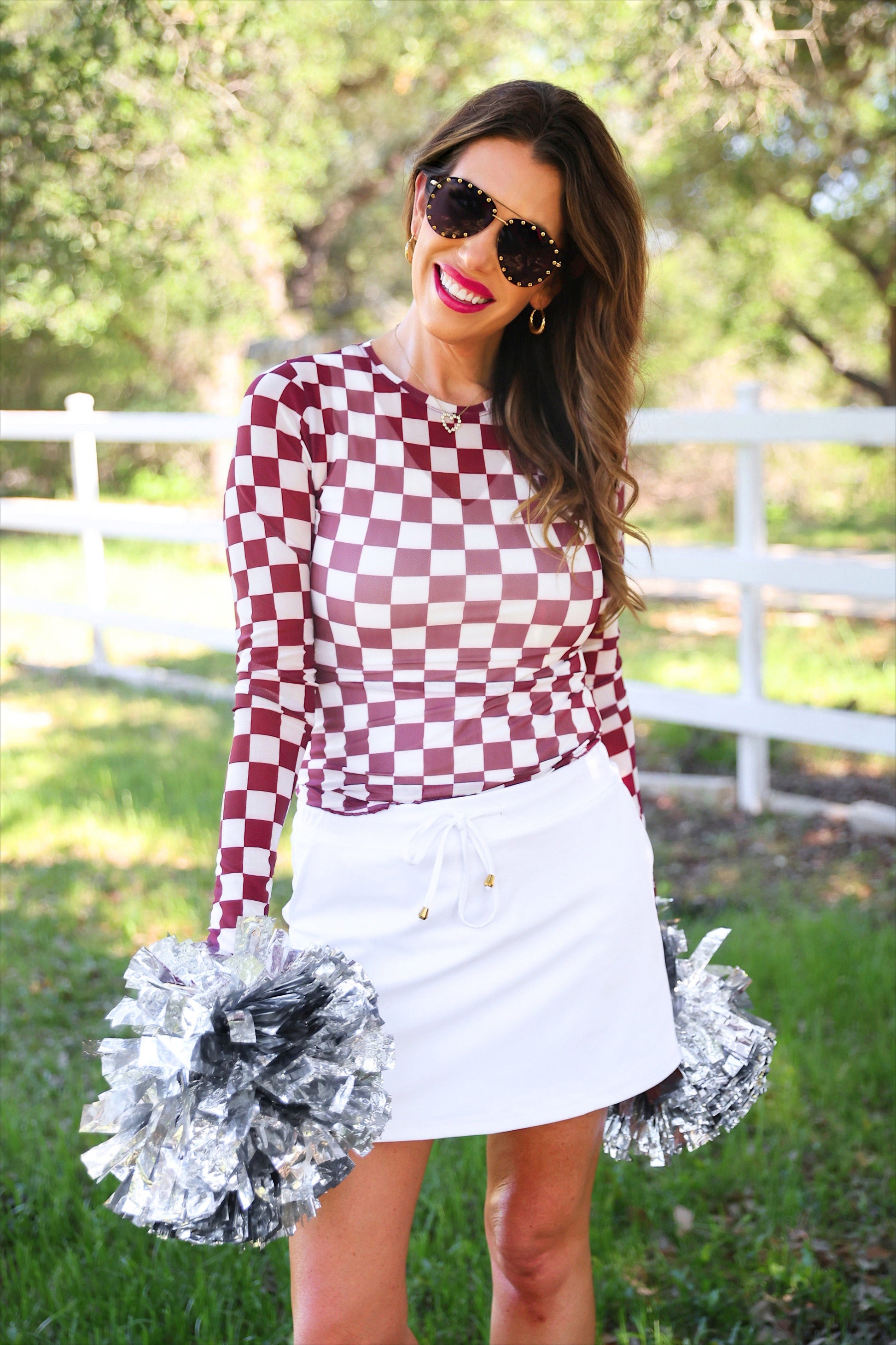 PREORDER- Alyssa Mesh Top- Maroon Checkered by Jess Lea