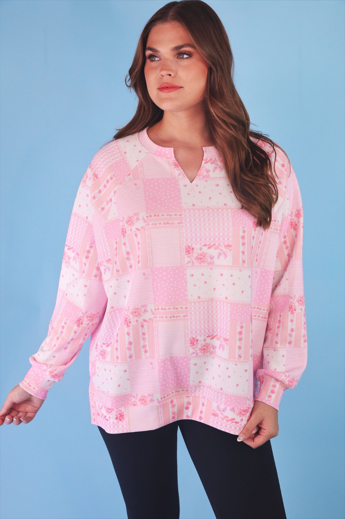 PREORDER- Riley French Terry Pullover- Pink Patchwork