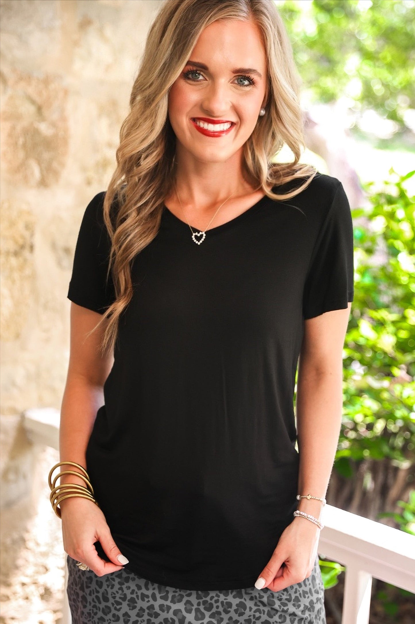 Preorder Jess Lea Basic Tee Black Short Sleeve V Neck Womens Casual Top