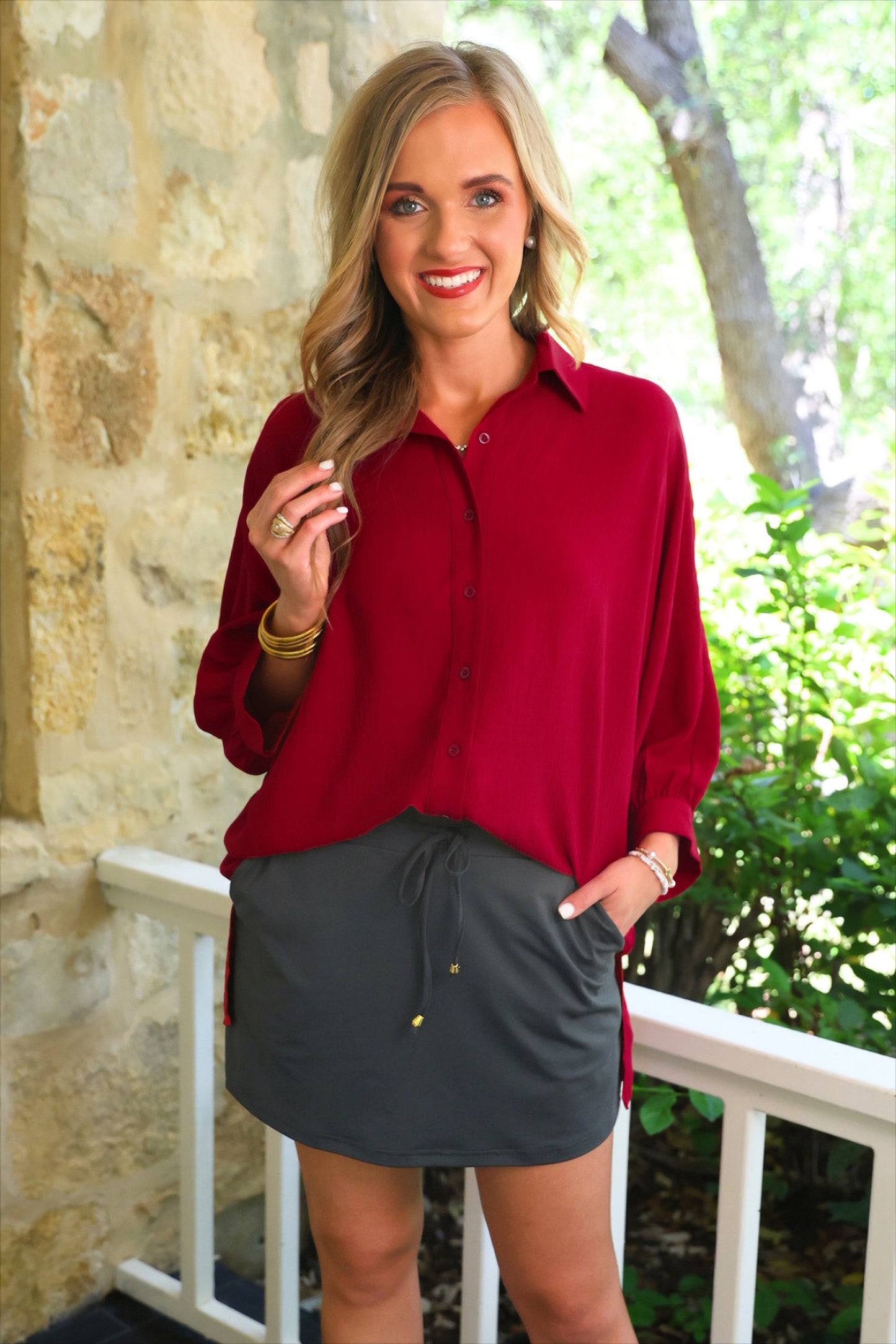 Solid Charcoal Skort With Pockets Built In Shorts Drawstring Waist