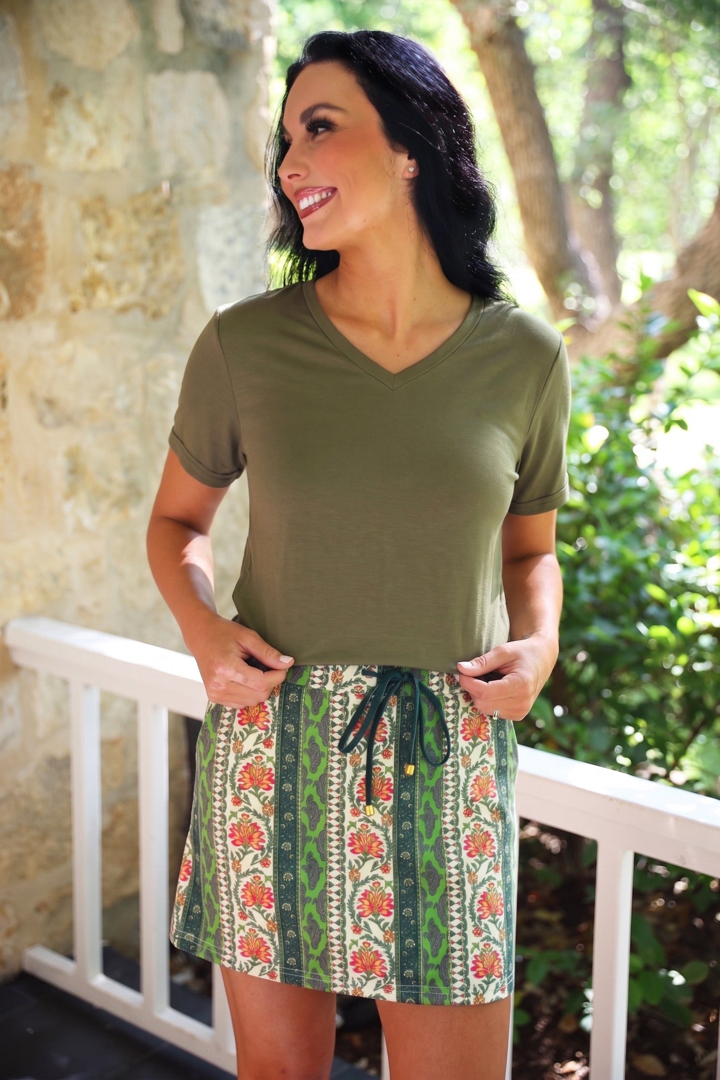 Jess Lea Olive Basic Tee Preorder V Neck Short Sleeve Rounded Hem