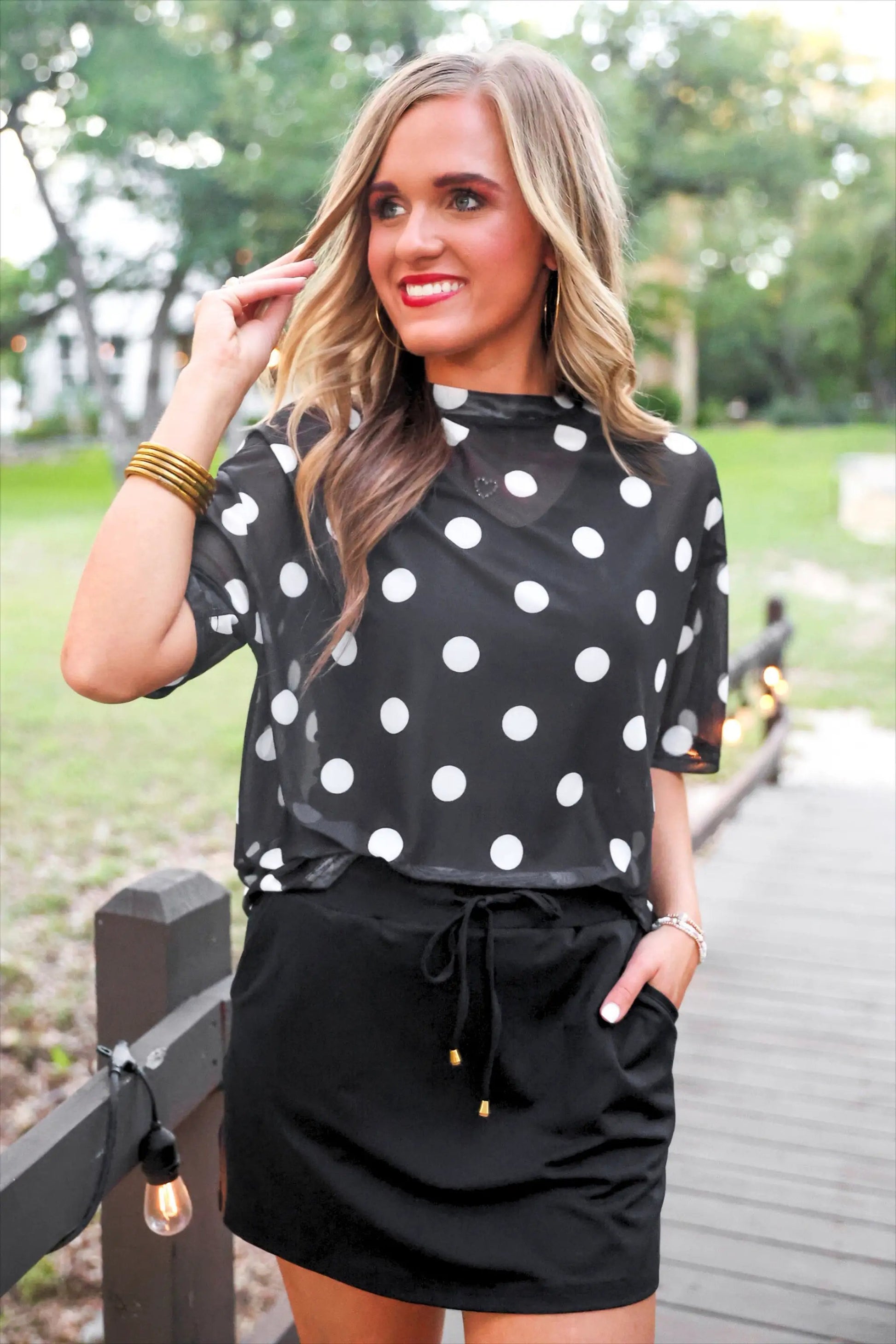 Emma Mesh Tee After Dark Polka Dot Preorder Top Online by Jess Lea