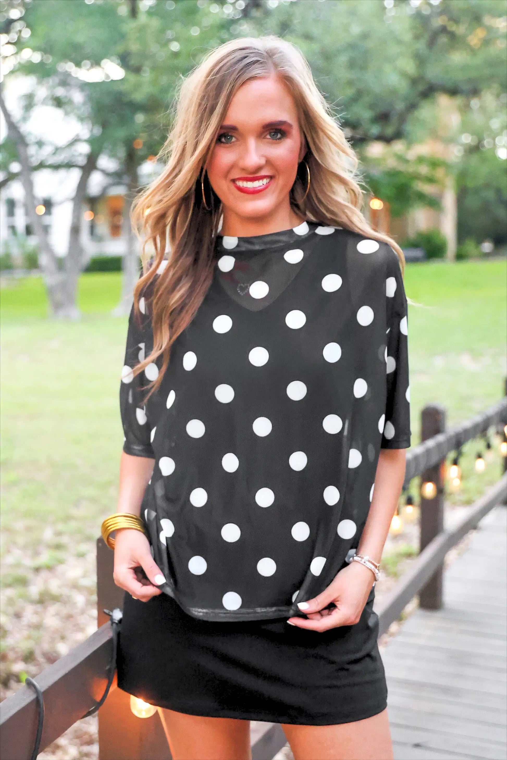 Emma Mesh Tee After Dark Polka Dot Preorder Top Online by Jess Lea