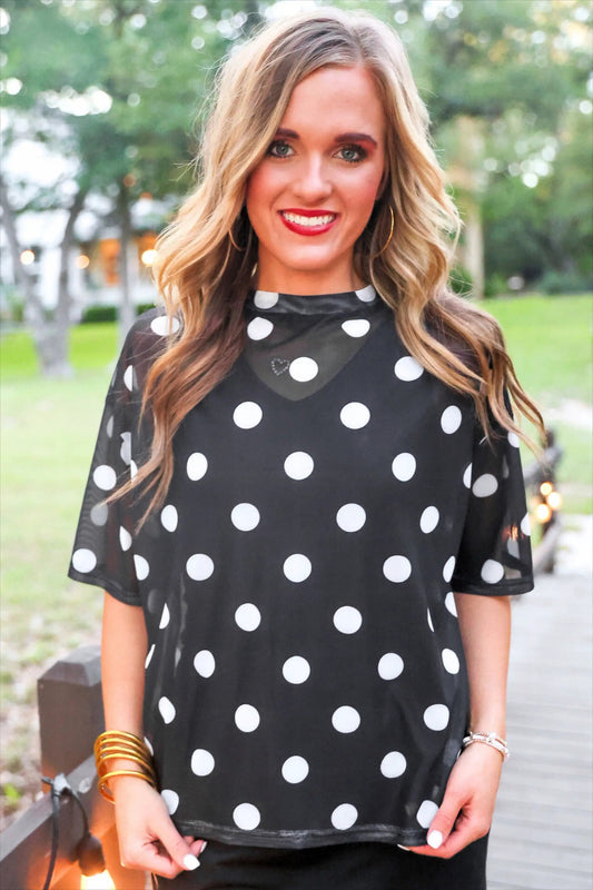 Emma Mesh Tee After Dark Polka Dot Preorder Top Online by Jess Lea