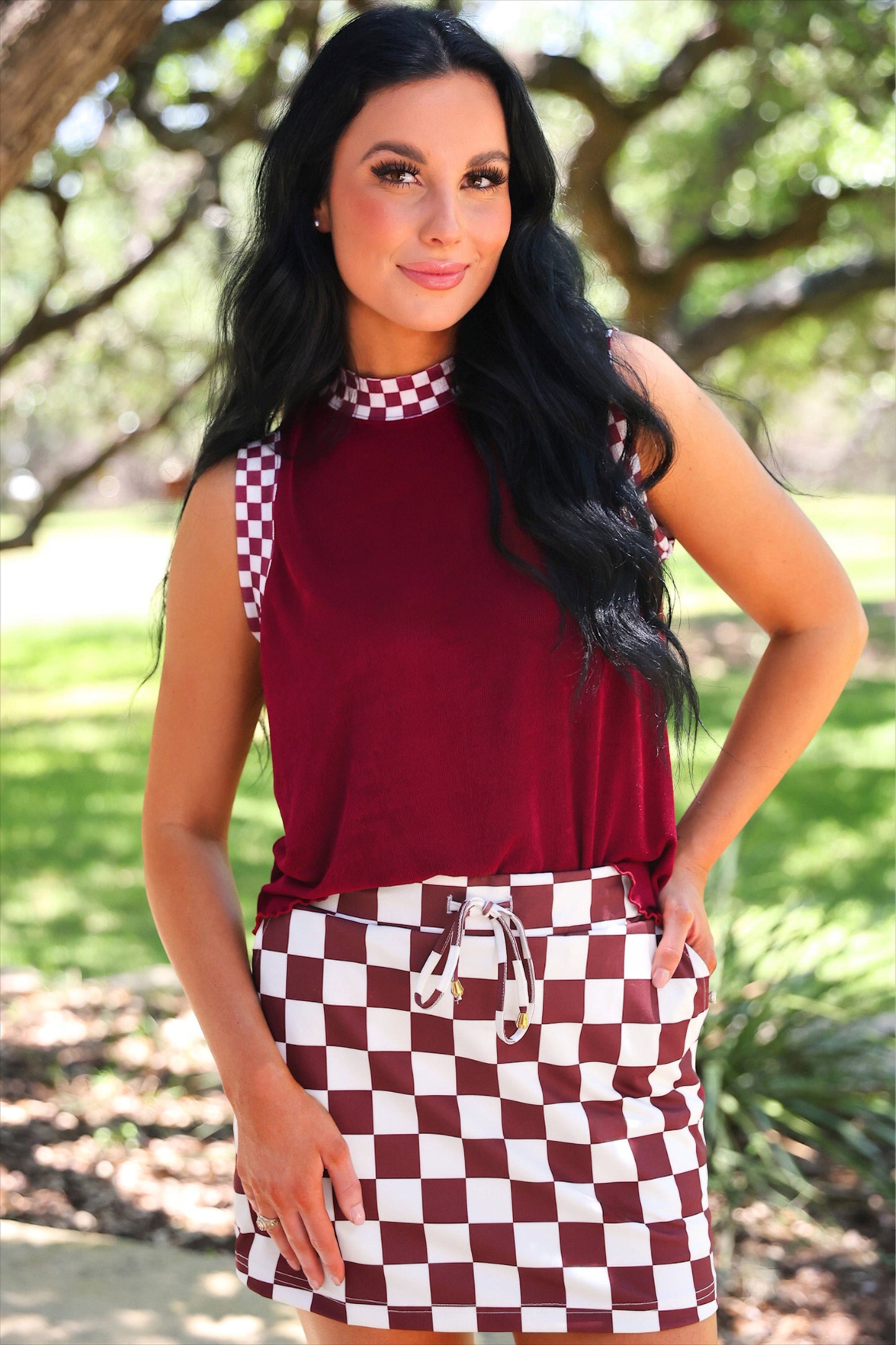 PREORDER- Checkmate Ribbed Tank- Maroon by Jess Lea
