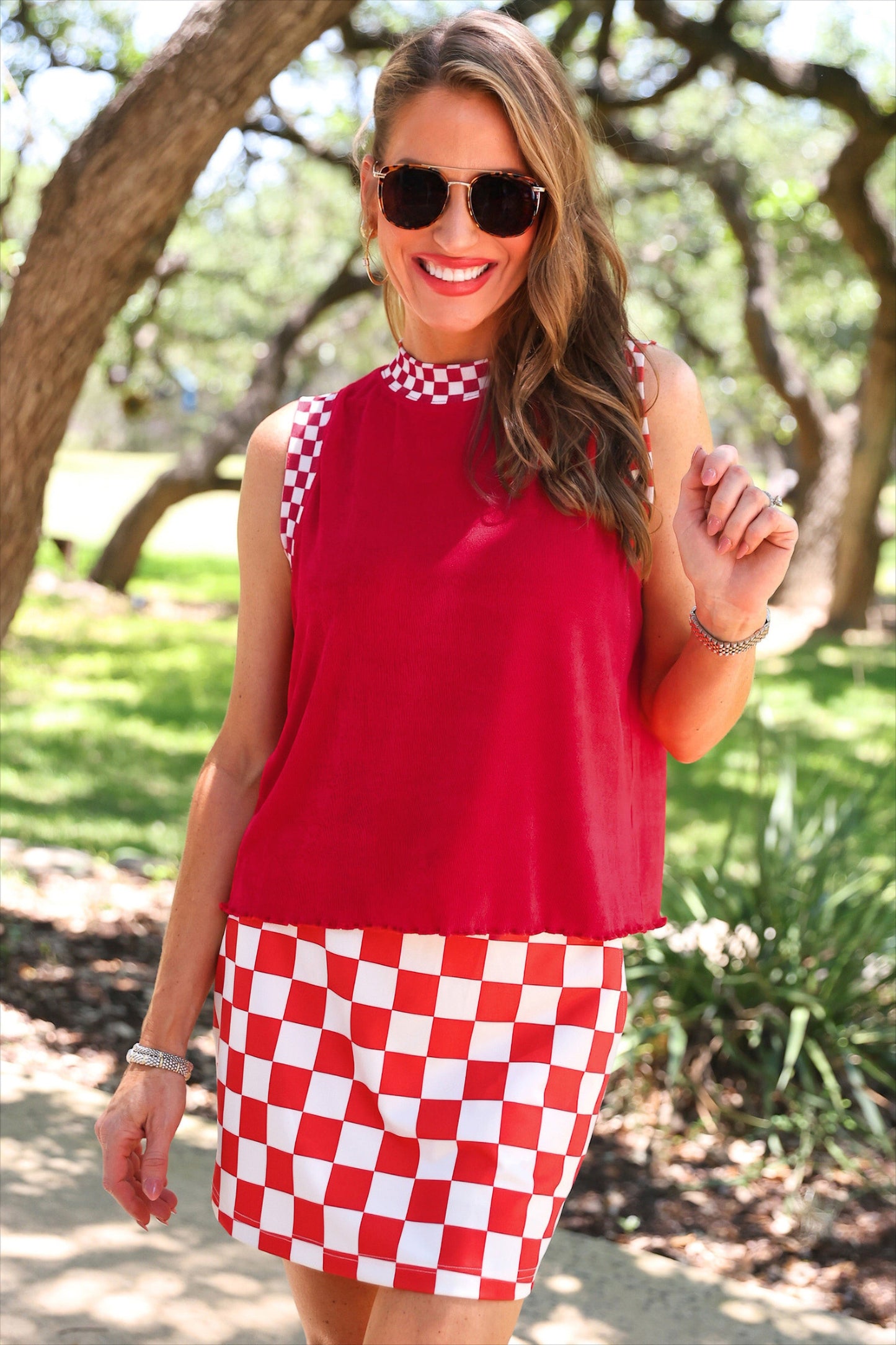 PREORDER- Checkmate Ribbed Tank- Red by Jess Lea