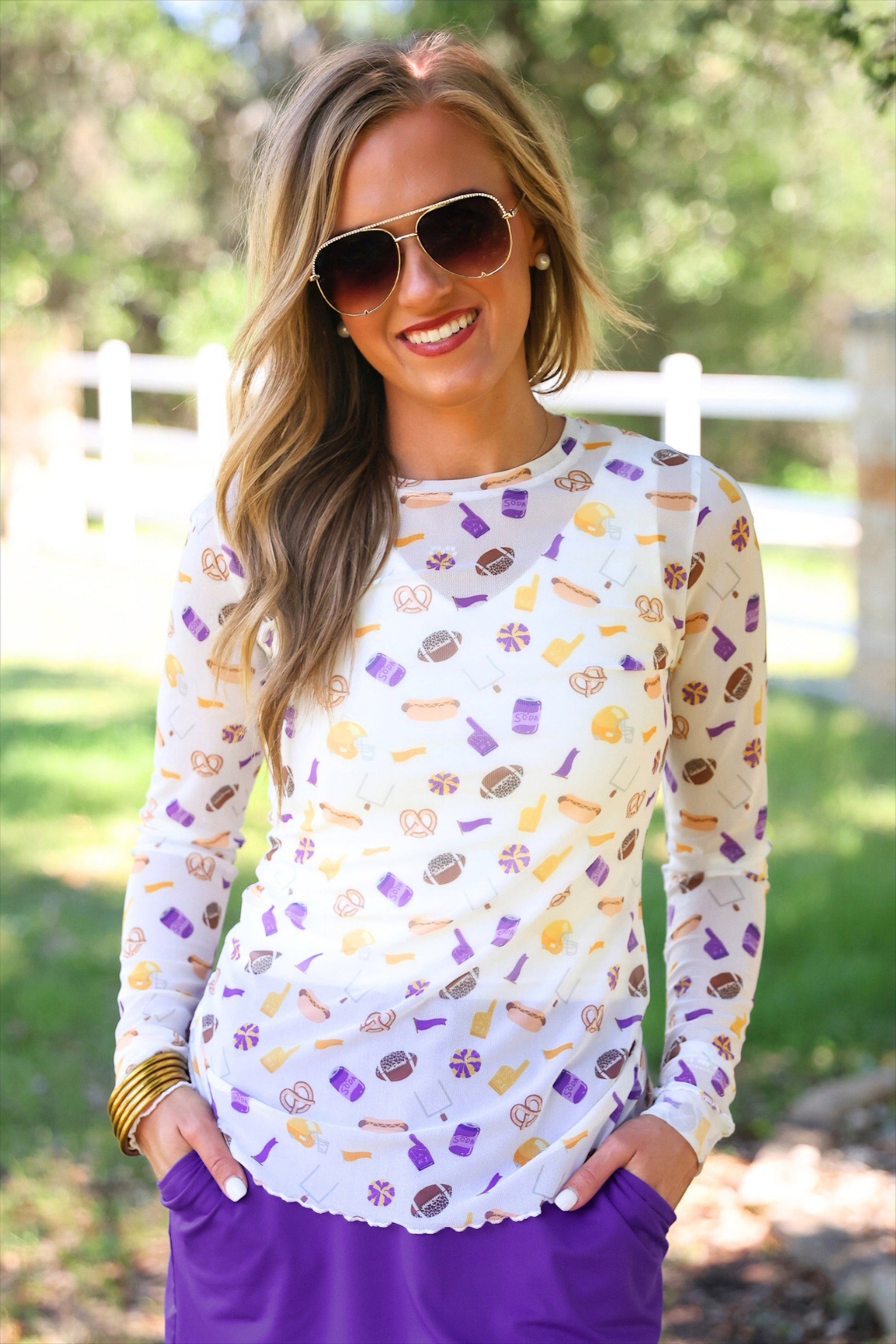 PREORDER- Alyssa Mesh Top- Purple Tailgate by Jess Lea