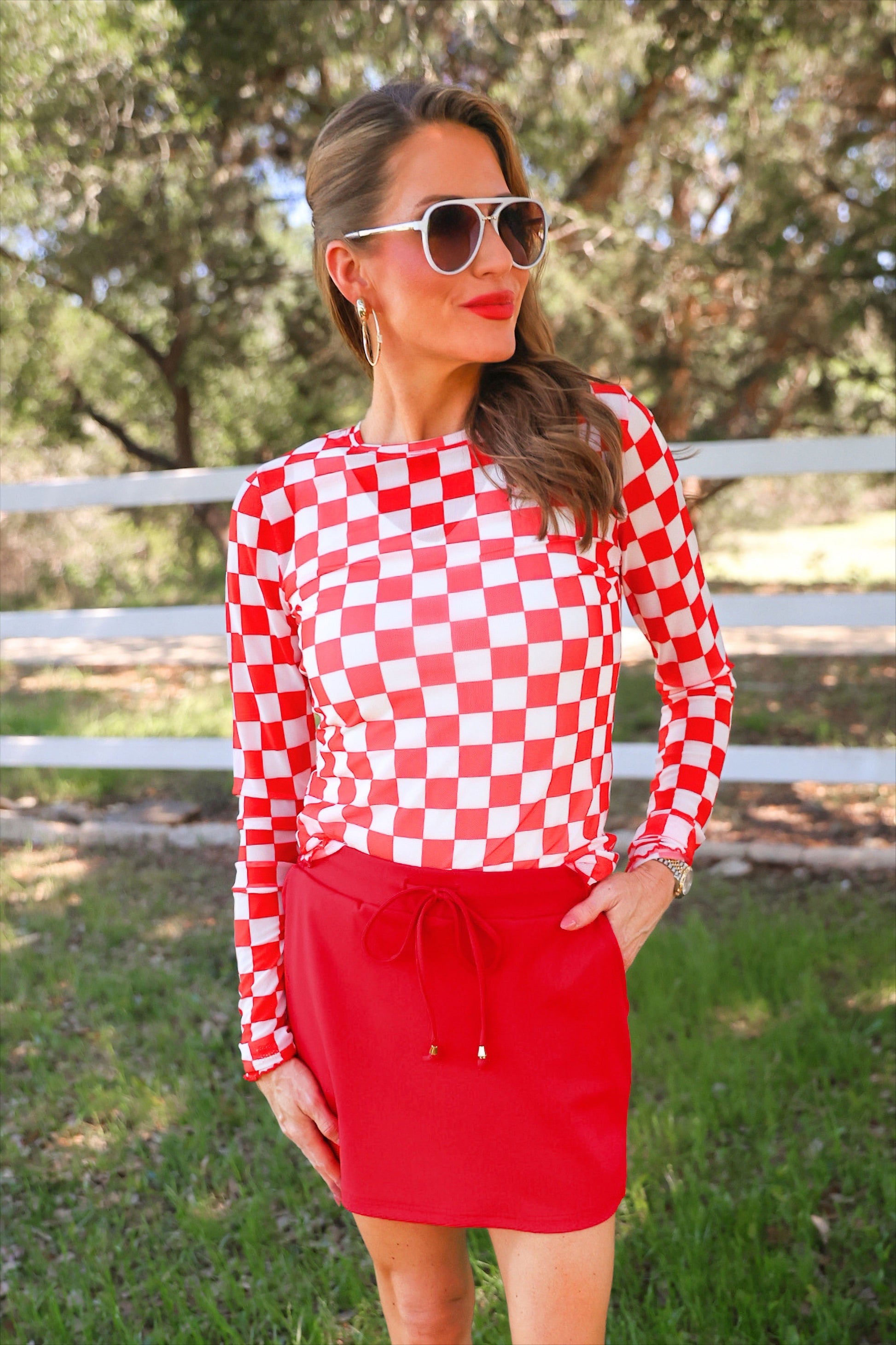 PREORDER- Alyssa Mesh Top- Red Checkered by Jess Lea