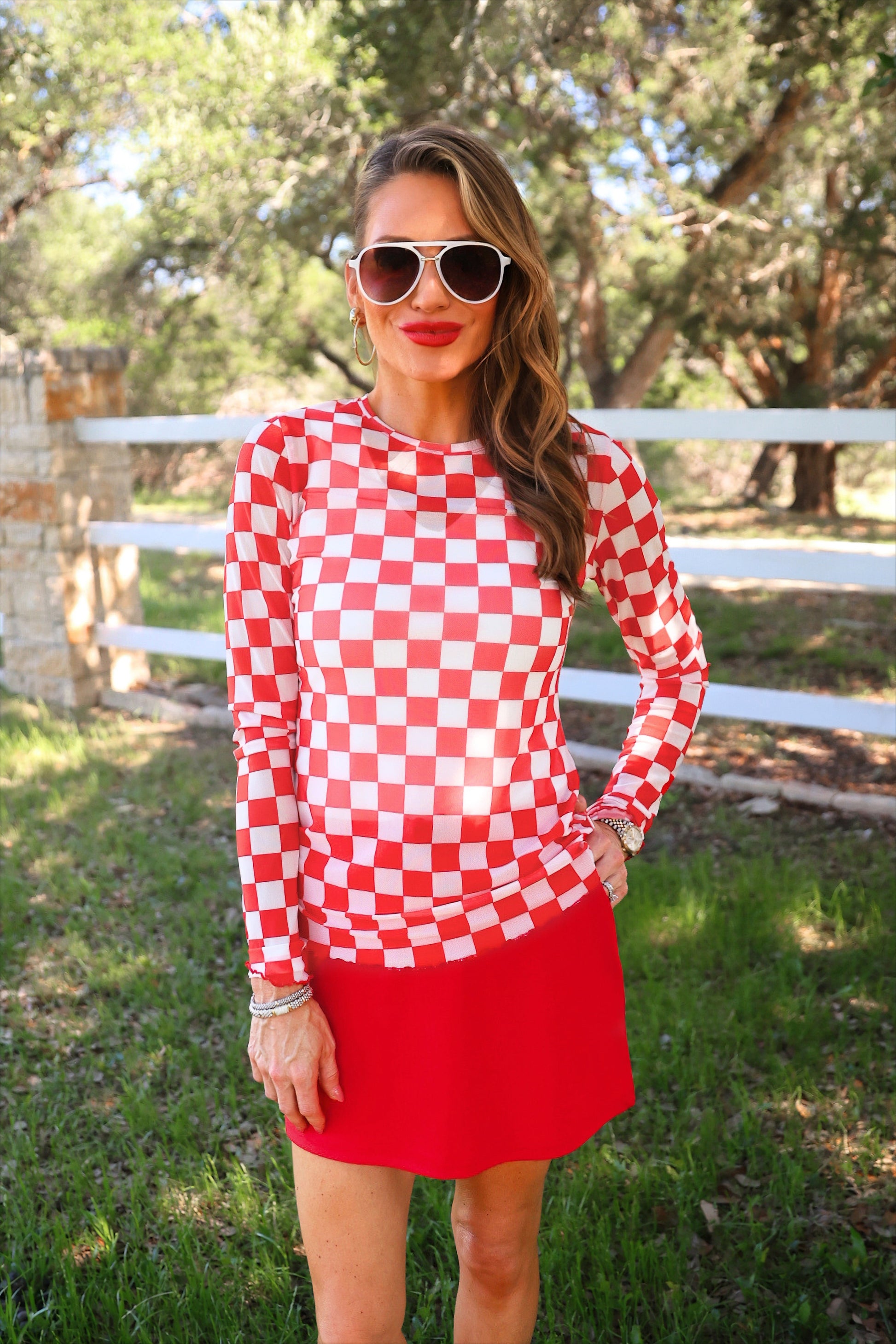 PREORDER- Alyssa Mesh Top- Red Checkered by Jess Lea