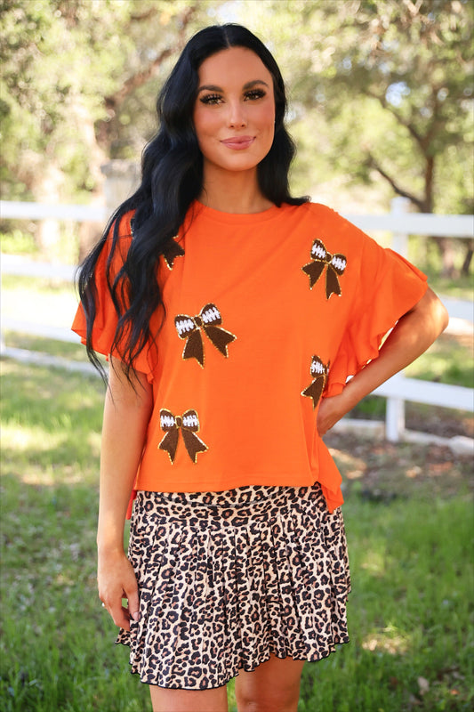 PREORDER- Sideline Sparkle Ruffle Top- Orange by Jess Lea