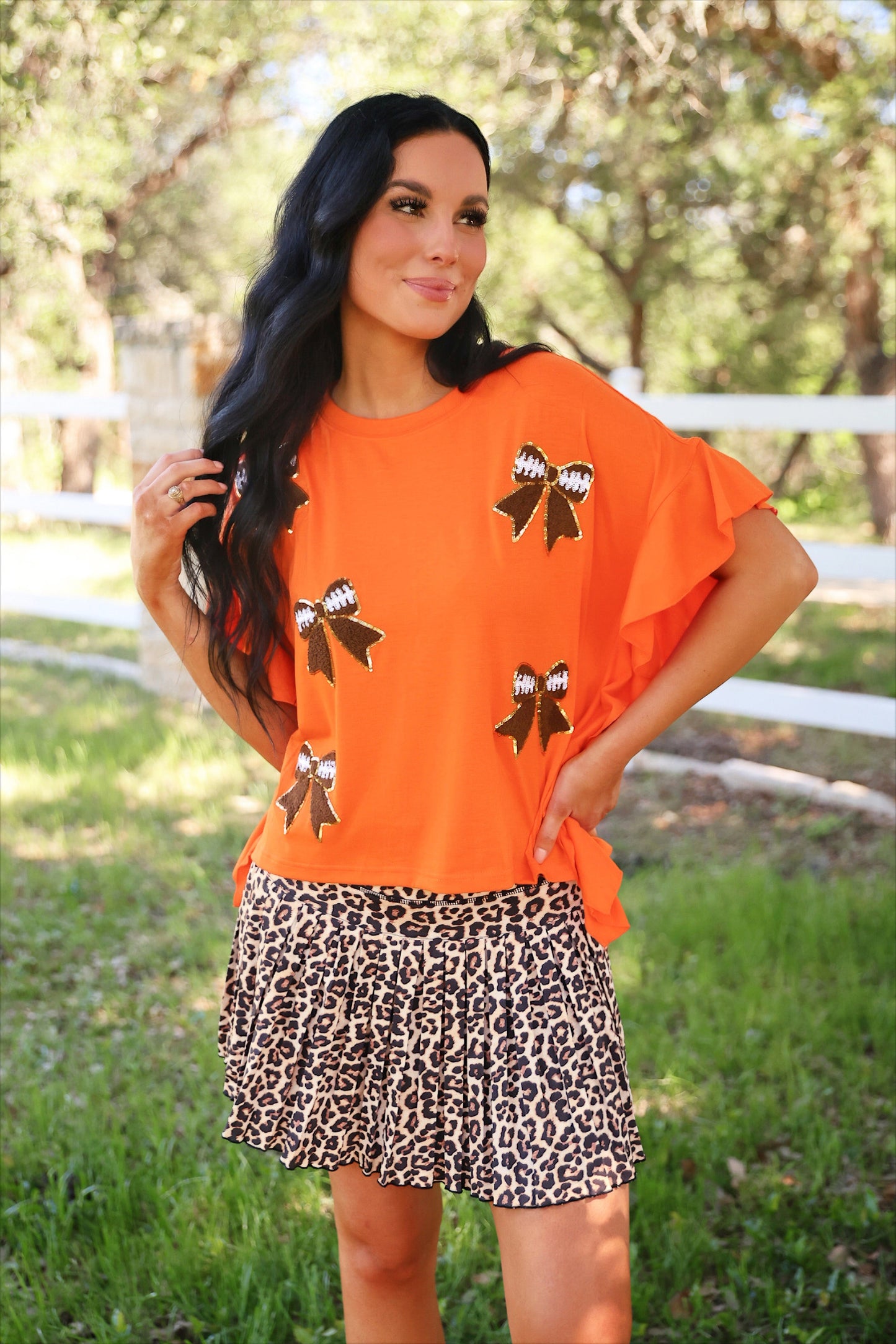 PREORDER- Sideline Sparkle Ruffle Top- Orange by Jess Lea