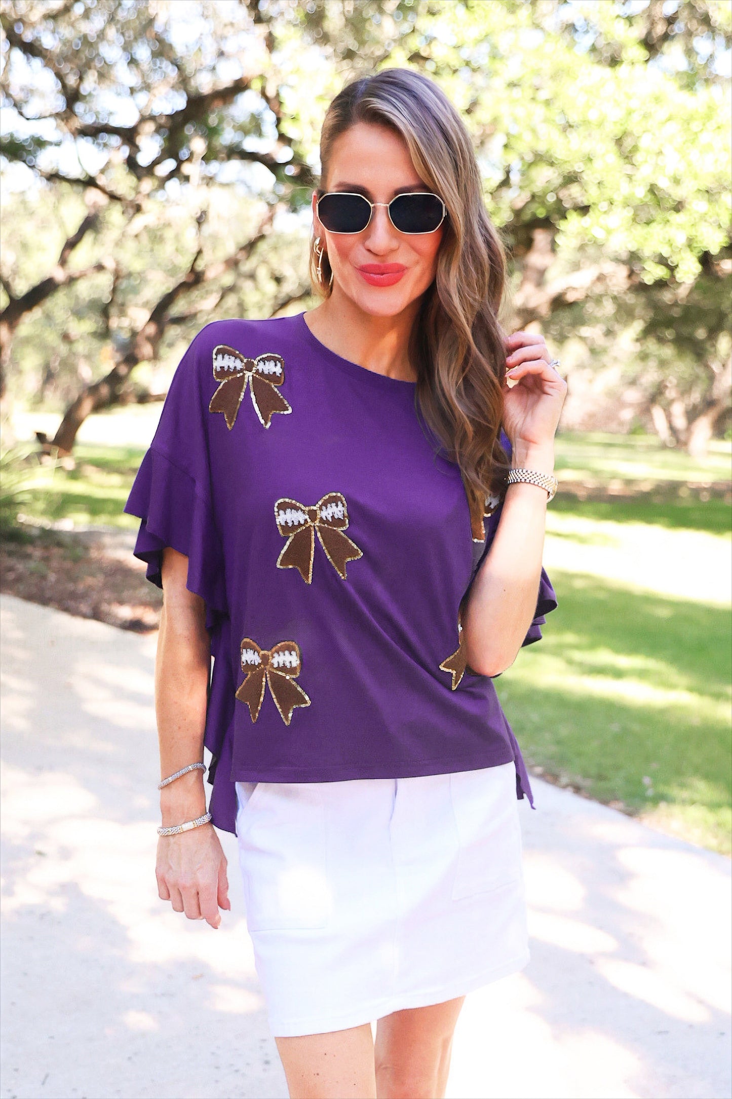 PREORDER- Sideline Sparkle Ruffle Top- Purple by Jess Lea