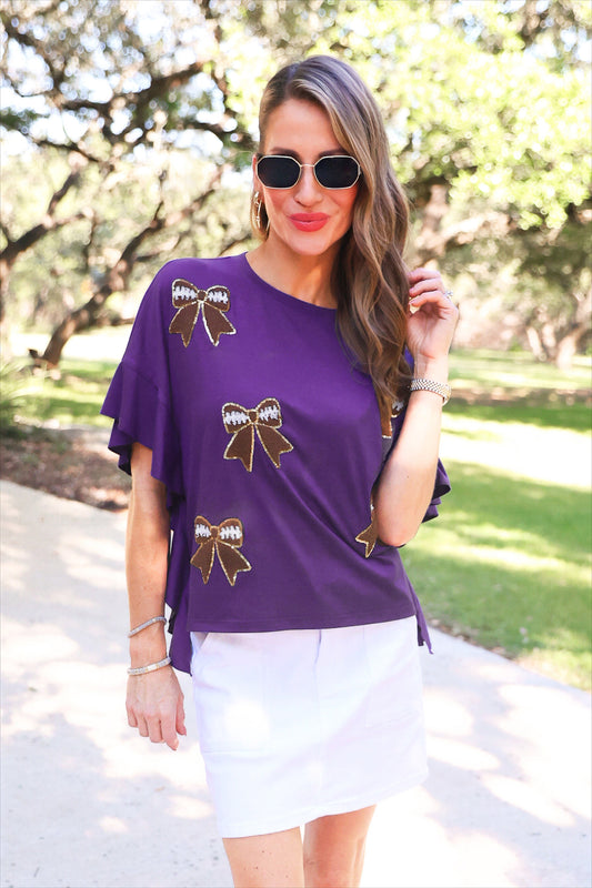 PREORDER- Sideline Sparkle Ruffle Top- Purple by Jess Lea