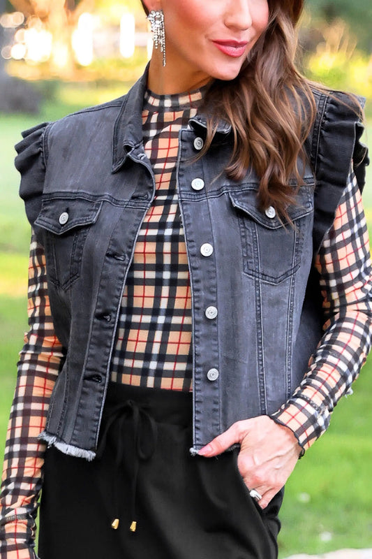 PREORDER- Jordan Ruffle Denim Vest- Black Denim by Jess Lea