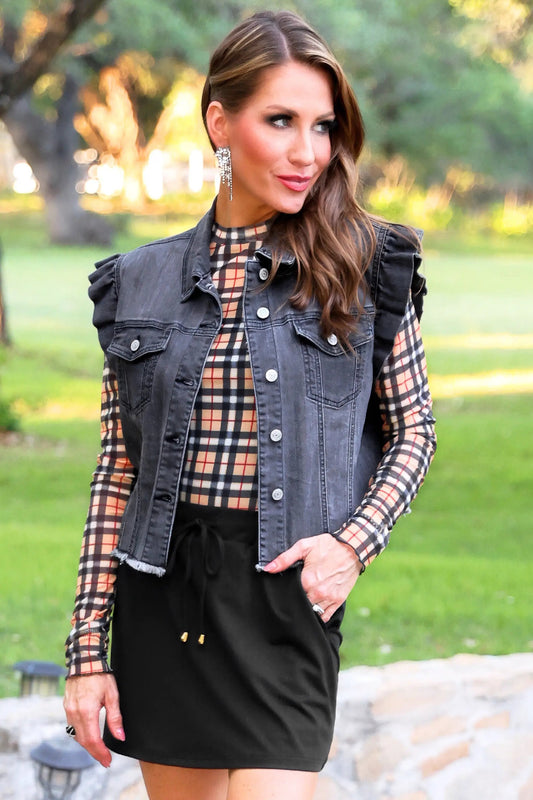 PREORDER- Jordan Ruffle Denim Vest- Black Denim by Jess Lea