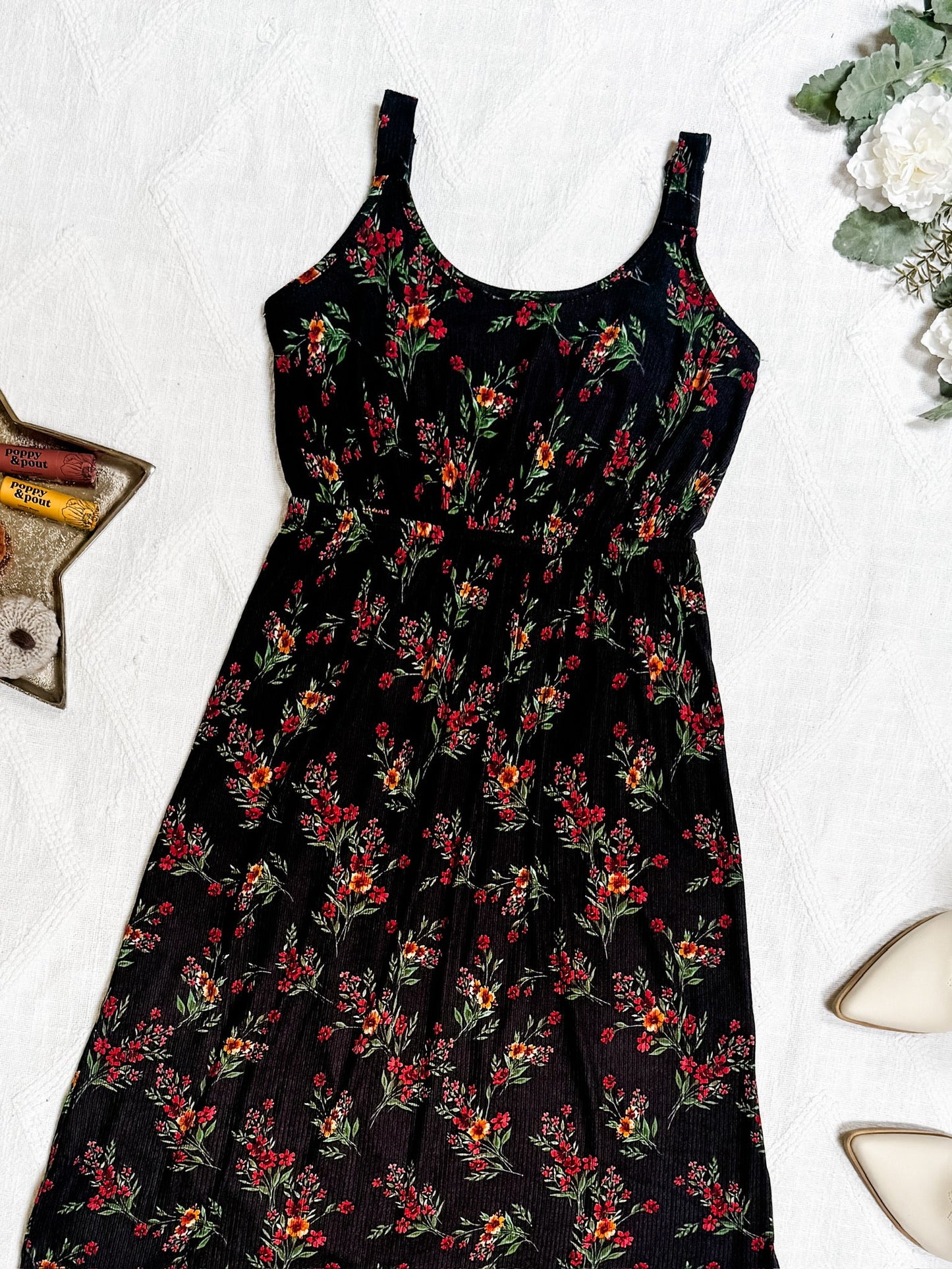 IN STOCK Reagan Ribbed Midi Dress - Black Floral FINAL SALE