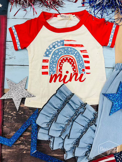 Girl's Mini Patriotic Rainbows Shirt by Knitted Grace Boutique