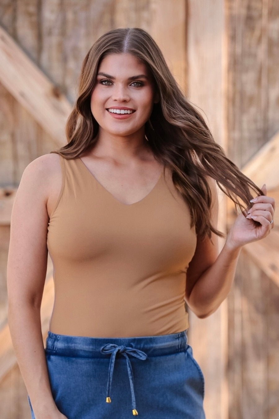 Haven V-Neck Bodysuit- Tan