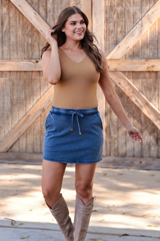 Haven V-Neck Bodysuit- Tan by Jess Lea