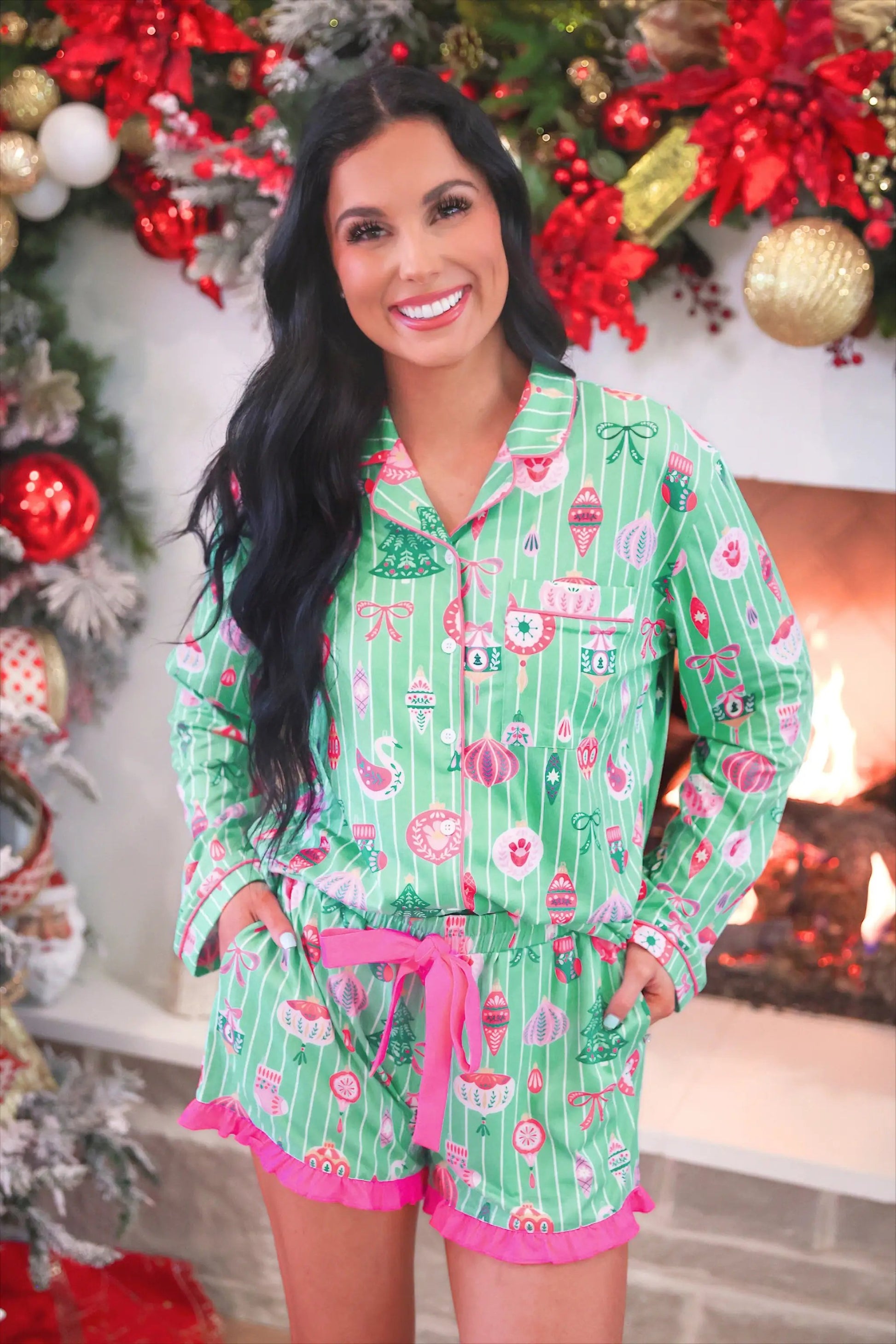 PREORDER- Decked in Ornaments Ruffle Pajama Set by Jess Lea