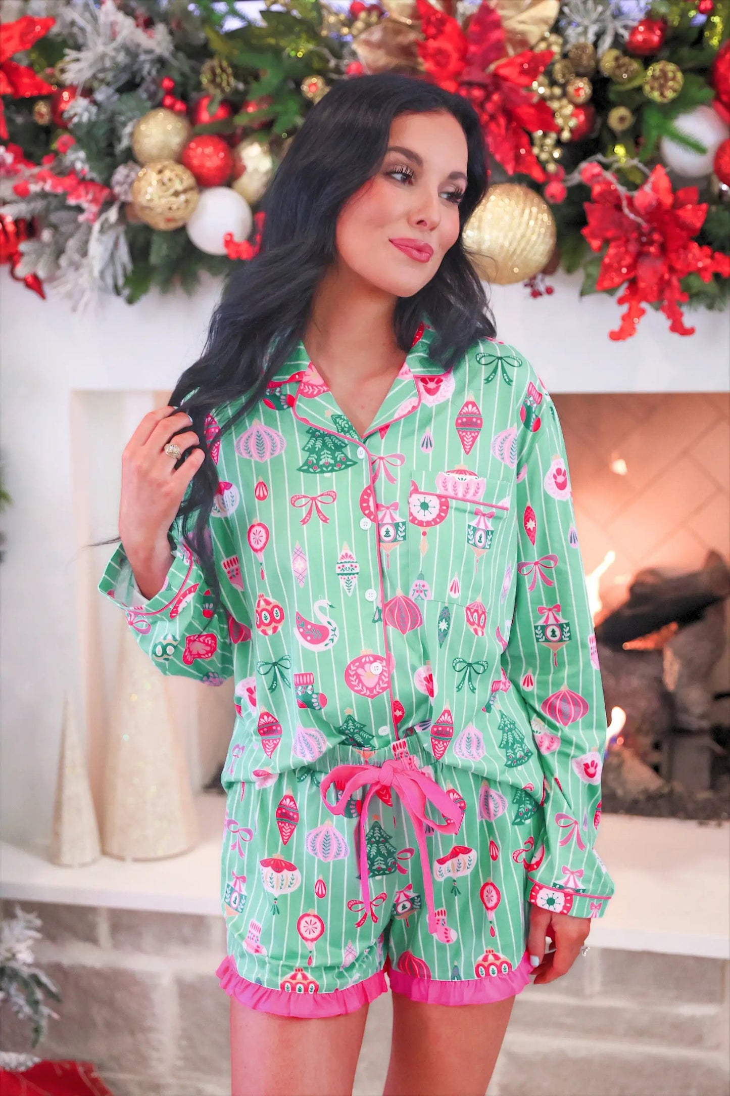 PREORDER- Decked in Ornaments Ruffle Pajama Set by Jess Lea