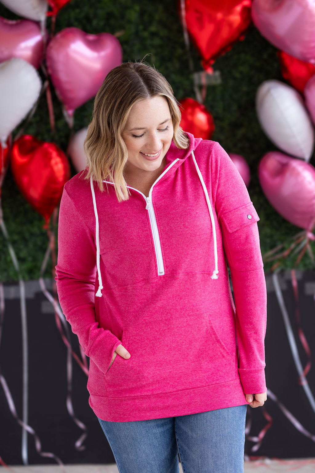 IN STOCK Pixie Pocket Halfzip Hoodie - Hot Pink