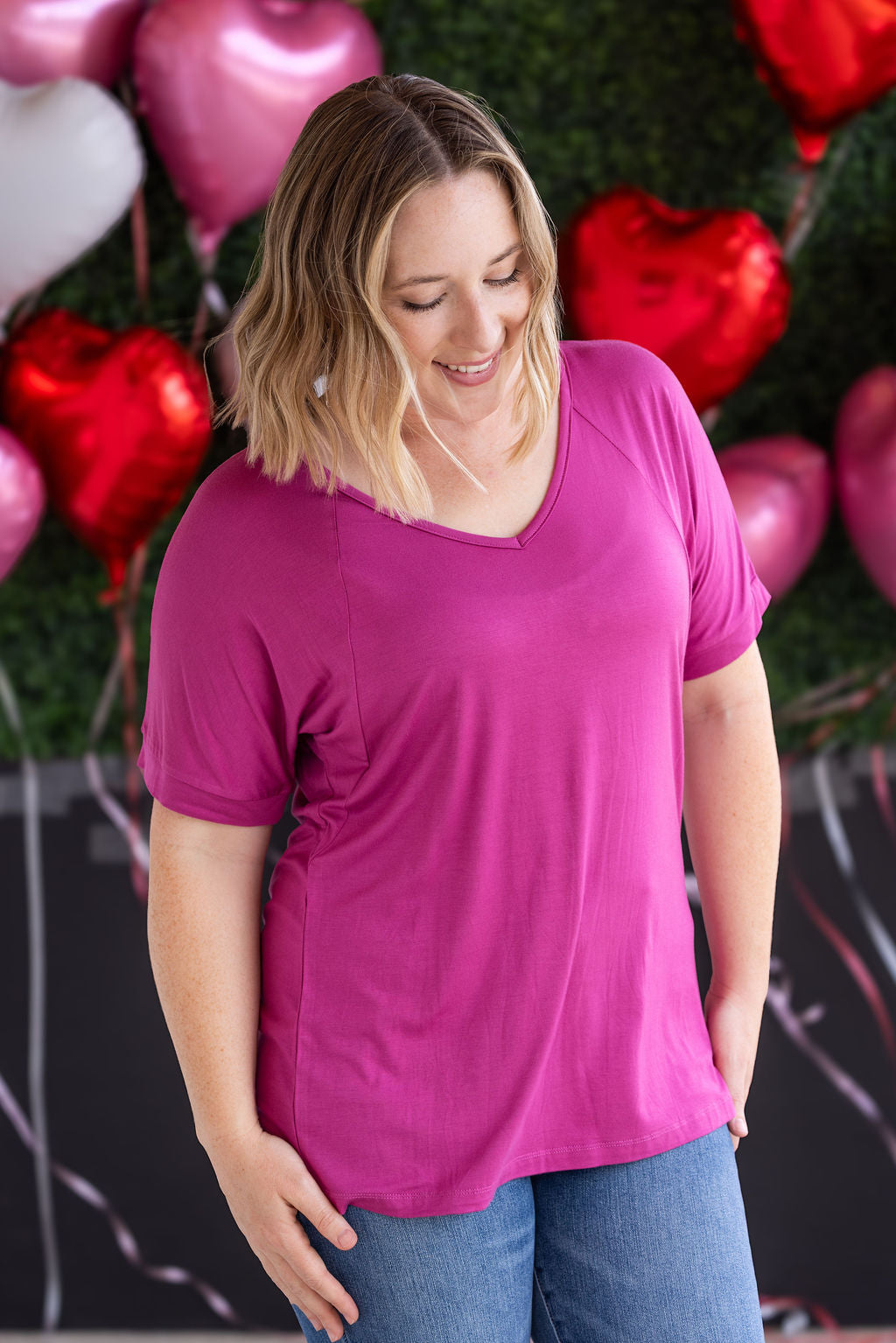 IN STOCK Bamboo V Neck Tee - Magenta