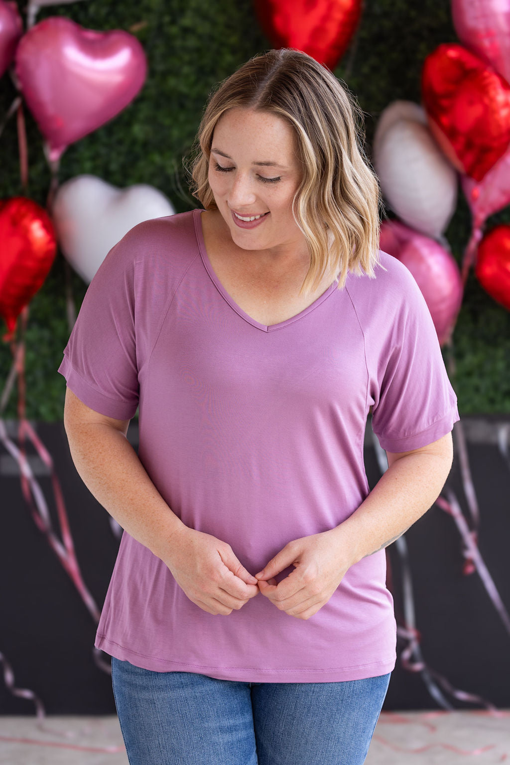 IN STOCK Bamboo V Neck Tee - Pink